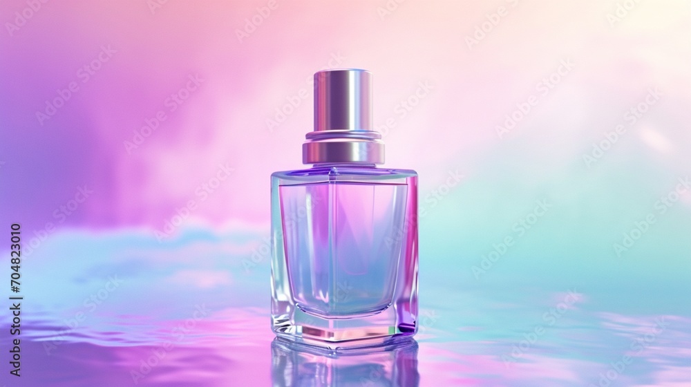 Polygonal empty skincare bottle, iridescent purple, modern design. Polygonal empty skincare bottle, iridescent purple, modern design.