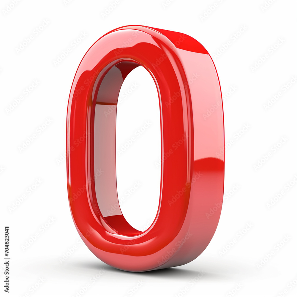 3D red 0 zero number on white background, ai technology 3D red 0 zero number on white background, ai technology