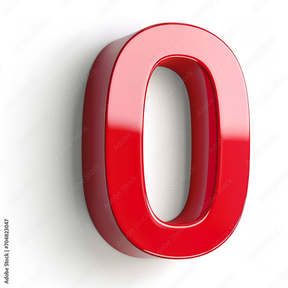 3D red 0 zero number on white background, ai technology 3D red 0 zero number on white background, ai technology