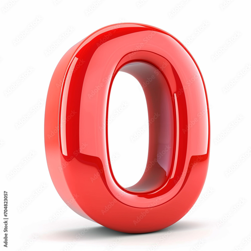 3D red 0 zero number on white background, ai technology 3D red 0 zero number on white background, ai technology