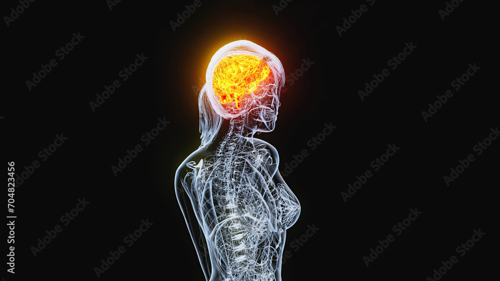 Abstract woman walking with the brain highlighted Abstract woman walking with the brain highlighted