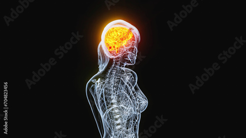 Abstract woman walking with the brain highlighted