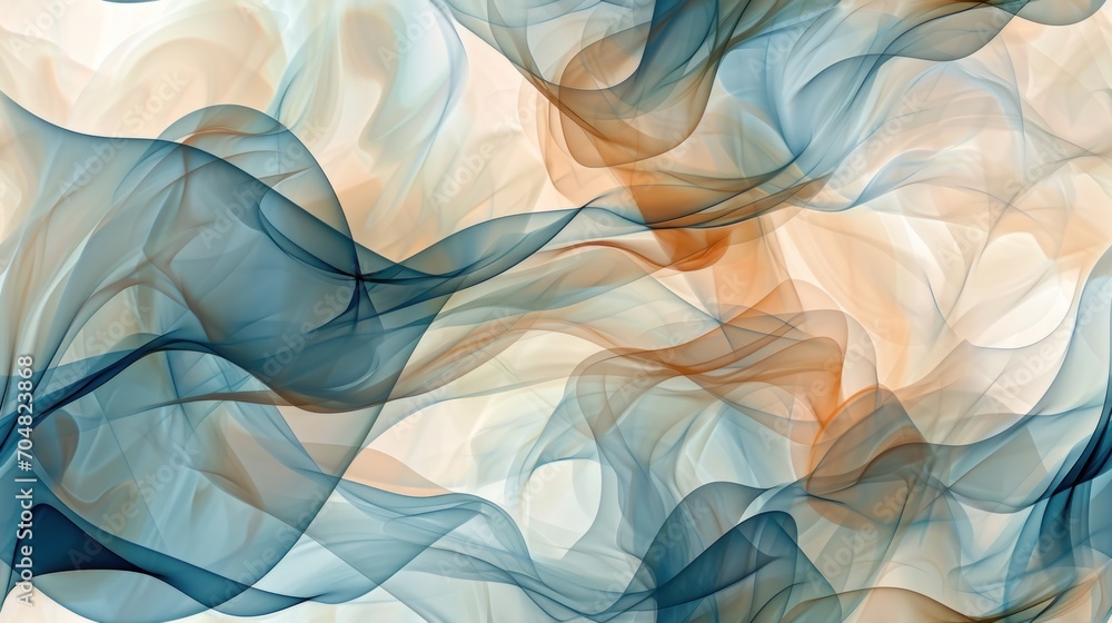 a painting of blue and orange smoke on a white background with a blurry