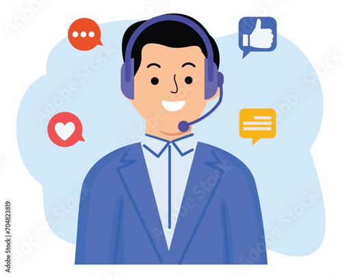 man costumer service talking with headset