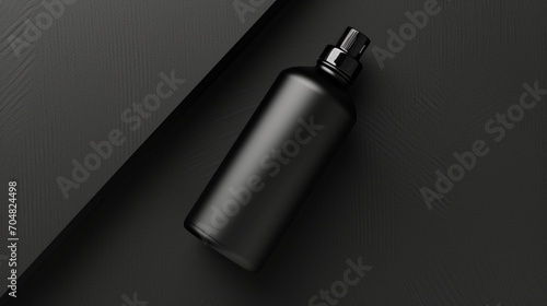 Sleek black empty bottle, minimalist grid pattern.