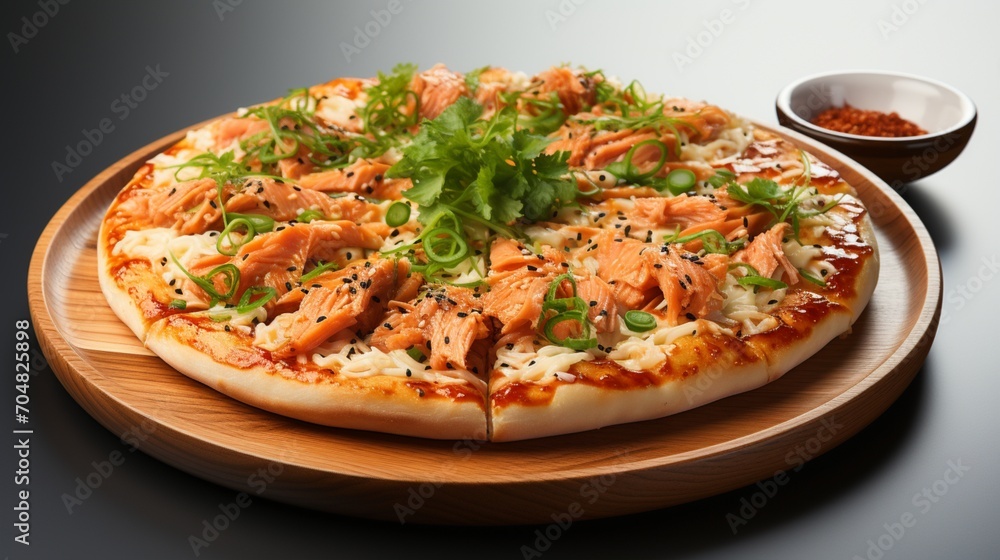 Salmon pizza seafood crusty bread for dinner