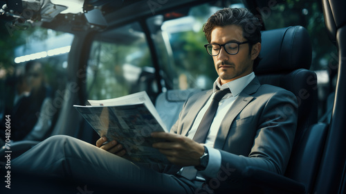 Futuristic concept handsome stylish businessman in Ai smart car