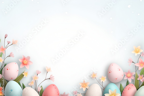 Easter eggs on blue background, joyful spring festival
