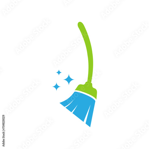 Broom vector icon illustration. Broom cleaning logo