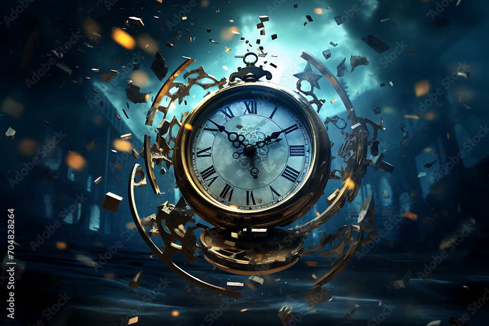 Vintage alarm clock with falling sparks on background. Time concept ...