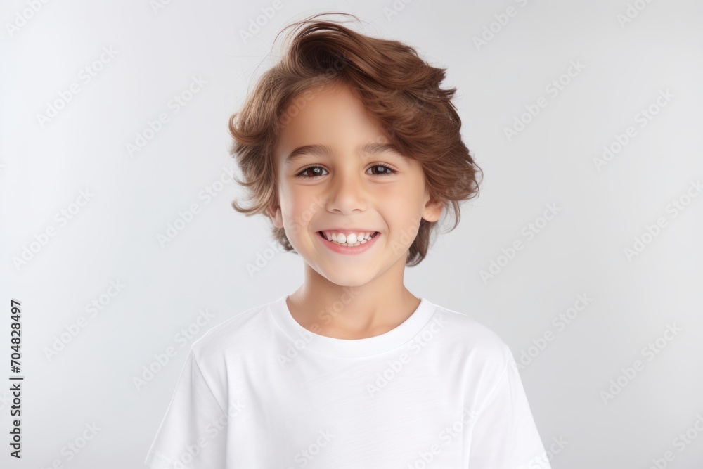 Portrait of a cute little boy with curly hair on a white background Portrait of a cute little boy with curly hair on a white background