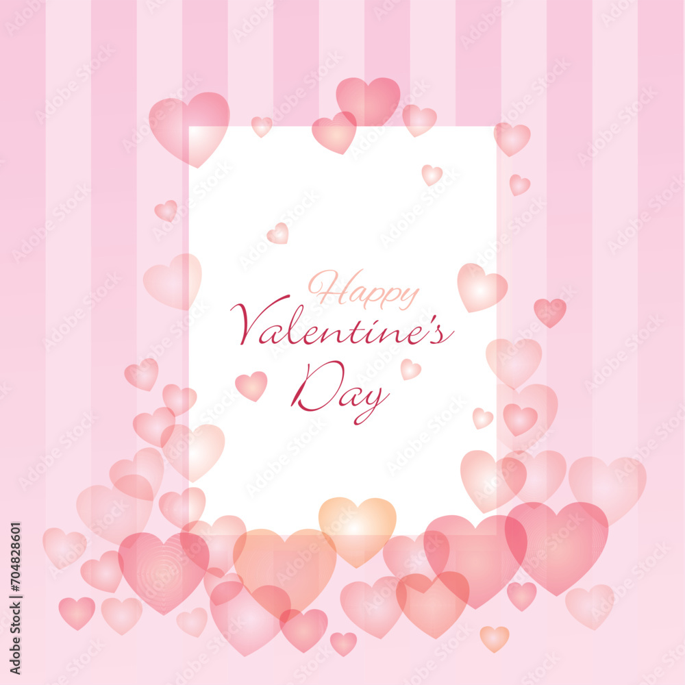 Valentine's Day. Happy Valentine's Day. Transparent heart frame postcard with white margin in the center.