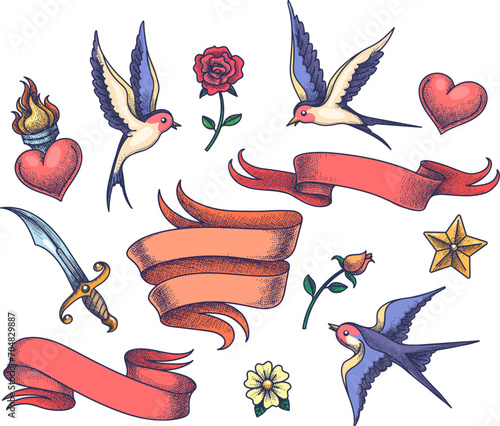 Old school tattoo elements collection