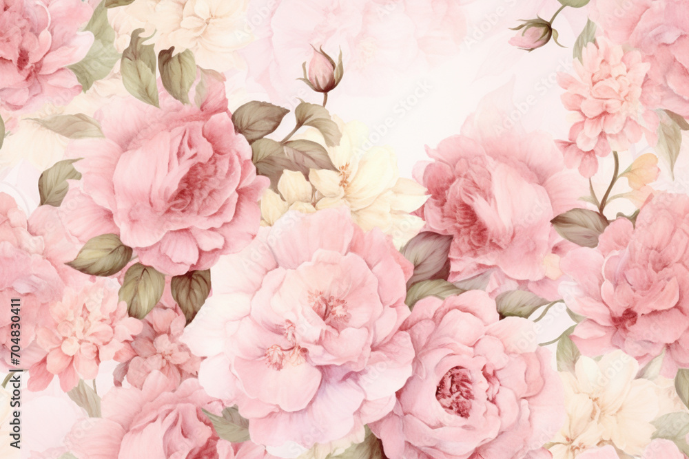 Romantic Floral Watercolor Seamless Background Illustration