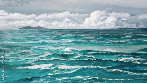 a wave is breaking in the ocean , oil paint style