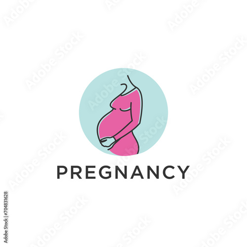 Pregnancy flat line icon logo design. Vector outline illustration of pregnant woman.