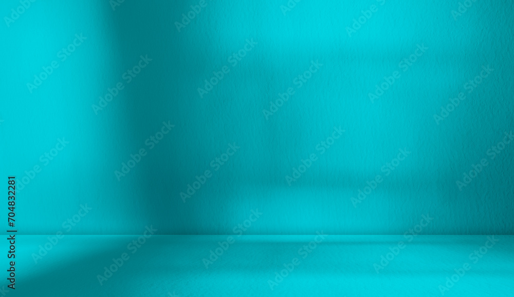 Obraz premium Blue Background Teal for Presentation Abstract Studio Cyan Template Business Kitchen House Table Building Light Spaec Wall Interior Room Plant Shadow Window Desk Floor Concrete Gradien Stone Podium.