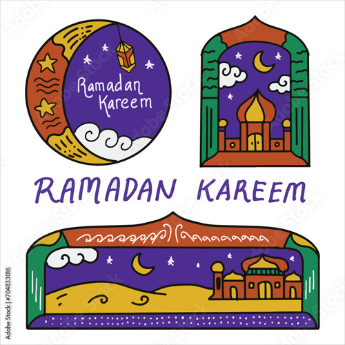 Hand drawn doodles ramadan label collection vector EPS 10.eps