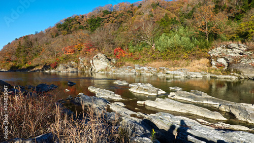 埼玉県秩父・長瀞の紅葉と渓流と岩畳　0851