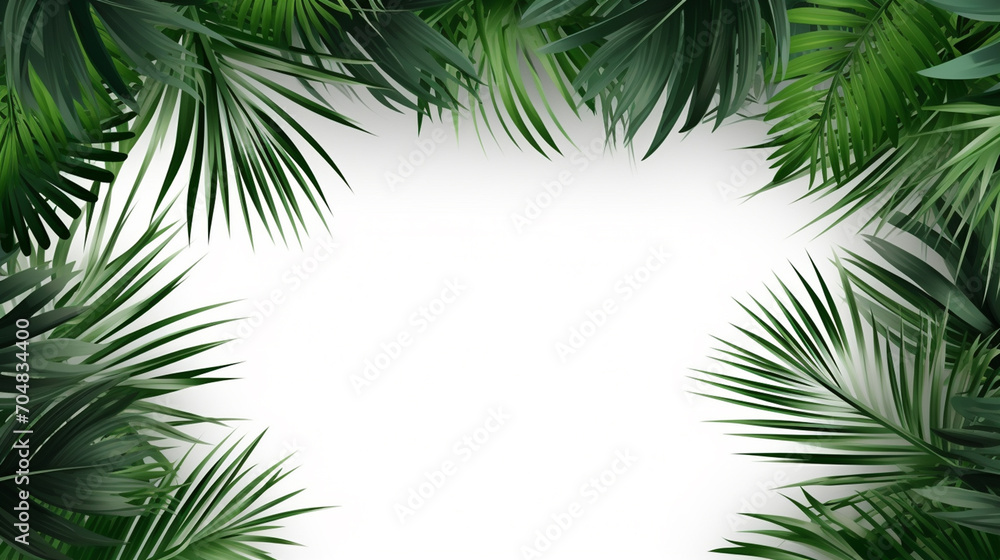 Illustrated of tropical green palm leaves frame for text design on white background