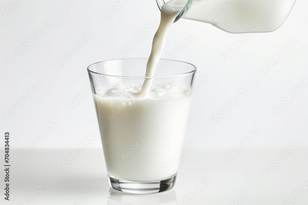 Close-up view of a fresh milk pouring into glass, isolated white background, studio shot... Close-up view of a fresh milk pouring into glass, isolated white background, studio shot...