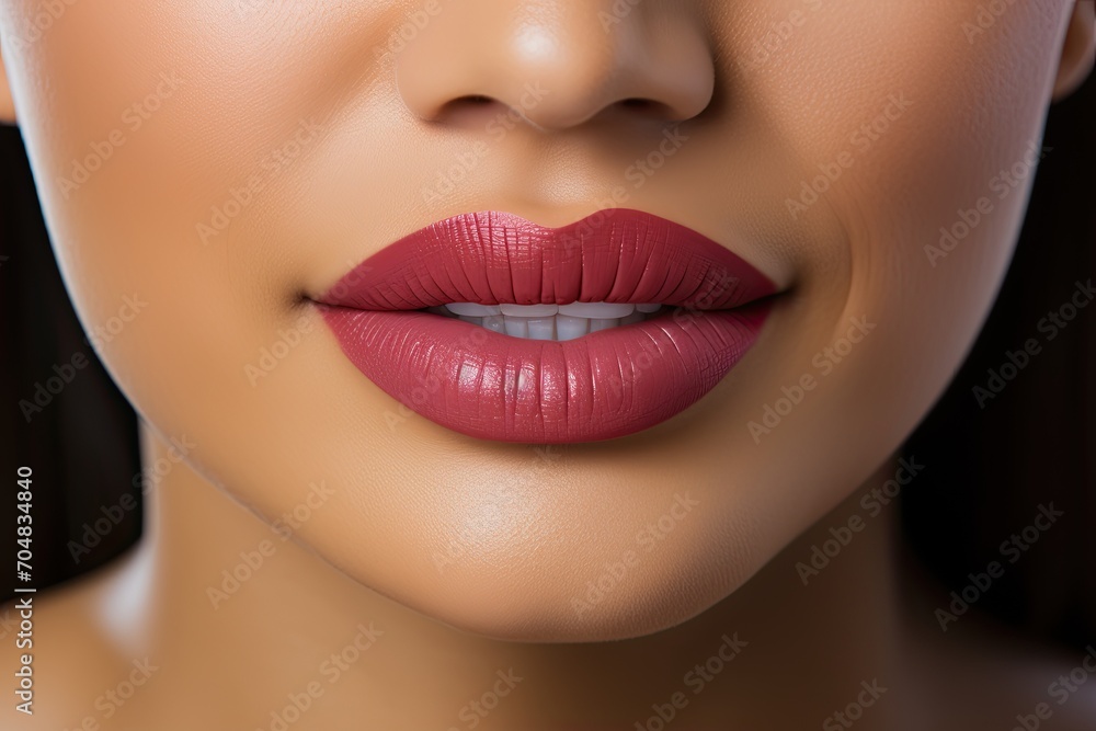 Beautiful woman's smile with healthy white, straight teeth close-up, background with space for text, Design for beauty industry, dentistry, Generative AI Beautiful woman's smile with healthy white, straight teeth close-up, background with space for text, Design for beauty industry, dentistry, Generative AI