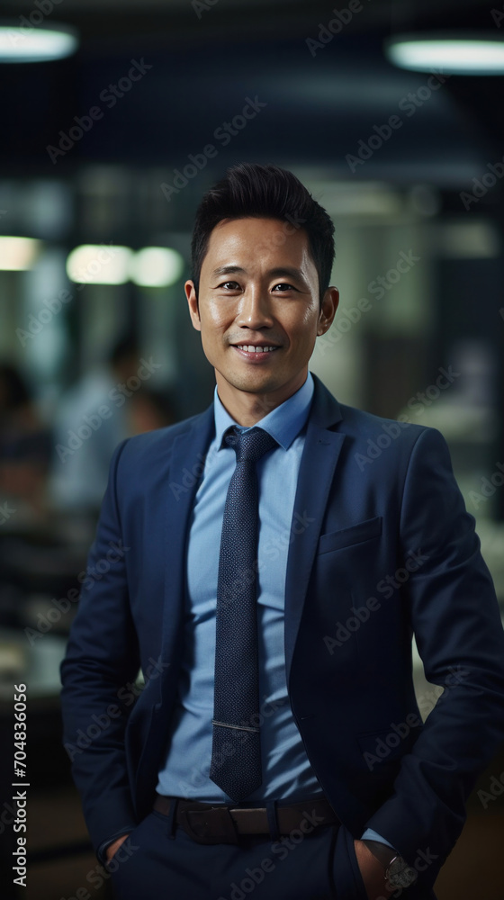 Asian business man standing in an office smiling confidently. Business corporate people background. Asian business man standing in an office smiling confidently. Business corporate people background.