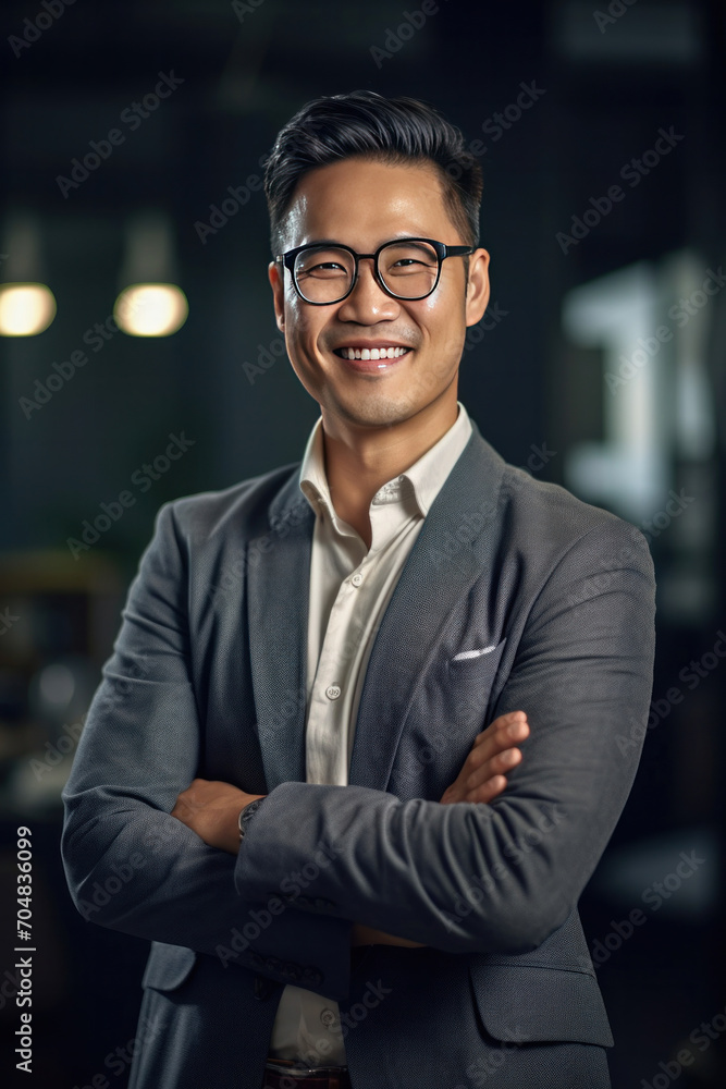 Asian business man standing in an office smiling confidently. Business corporate people background. Asian business man standing in an office smiling confidently. Business corporate people background.