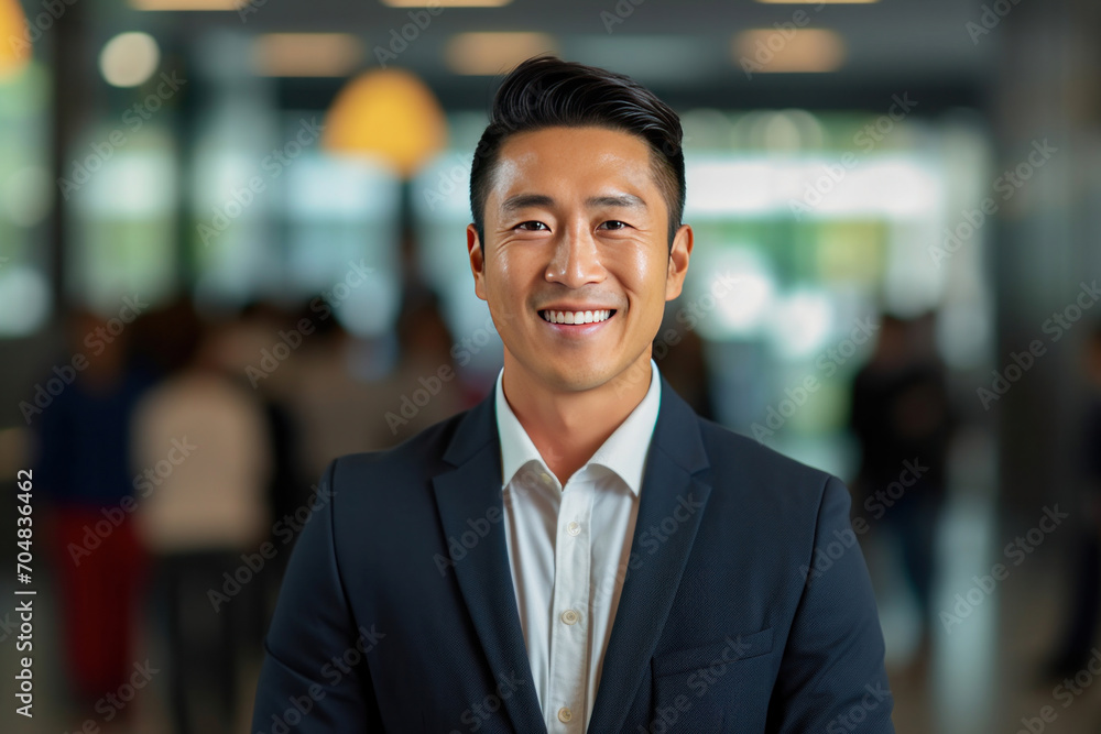 Asian business man standing in an office smiling confidently. Business corporate people background. Asian business man standing in an office smiling confidently. Business corporate people background.