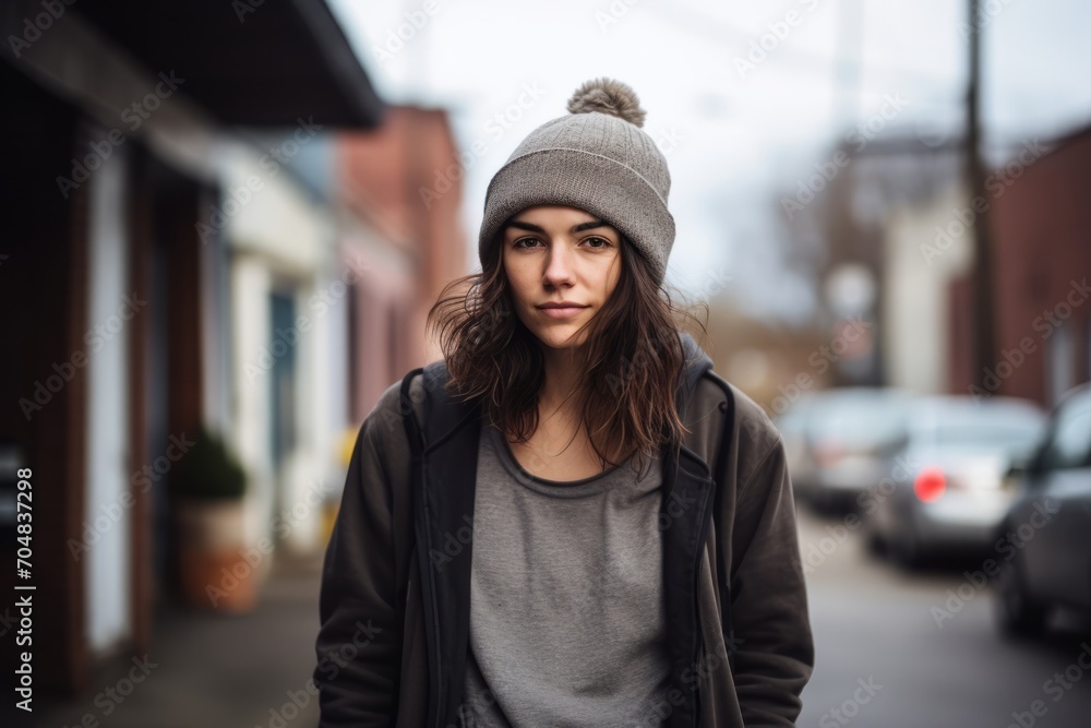 young beautiful hipster woman in the city, lifestyle people concept close up