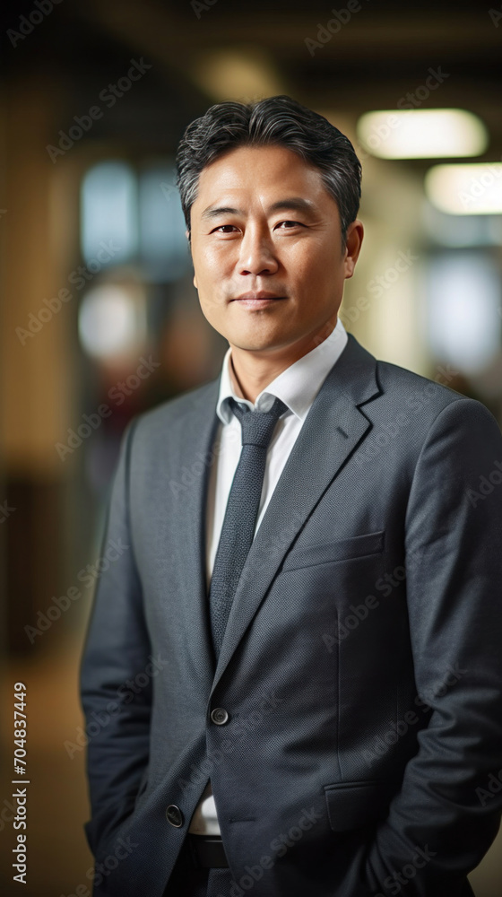Asian mature professional business man standing in an office smiling confidently. Business corporate people background. Asian mature professional business man standing in an office smiling confidently. Business corporate people background.