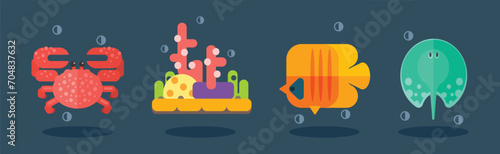 Flat Sea Life and Marine Animal Vector Set