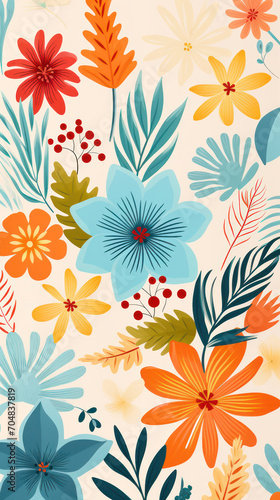Seamless Floral Pattern with Summer Flowers  Leaves  and Plants on Nature Background - Illustrative Decorative Texture for Textile Fabric Design.