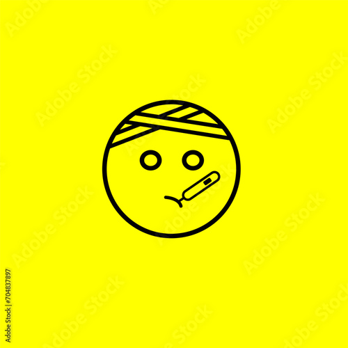 Icon of a sick man with a thermometer in his mouth and head wrapped in bandages