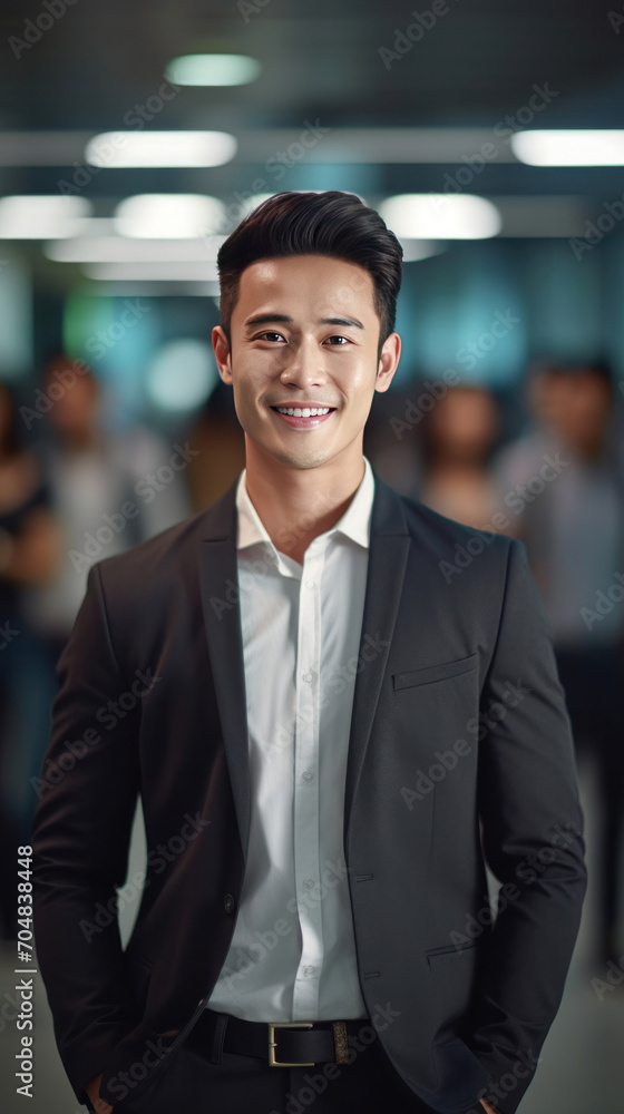 Asian young business man standing in an office smiling confidently. Business corporate people background. Asian young business man standing in an office smiling confidently. Business corporate people background.