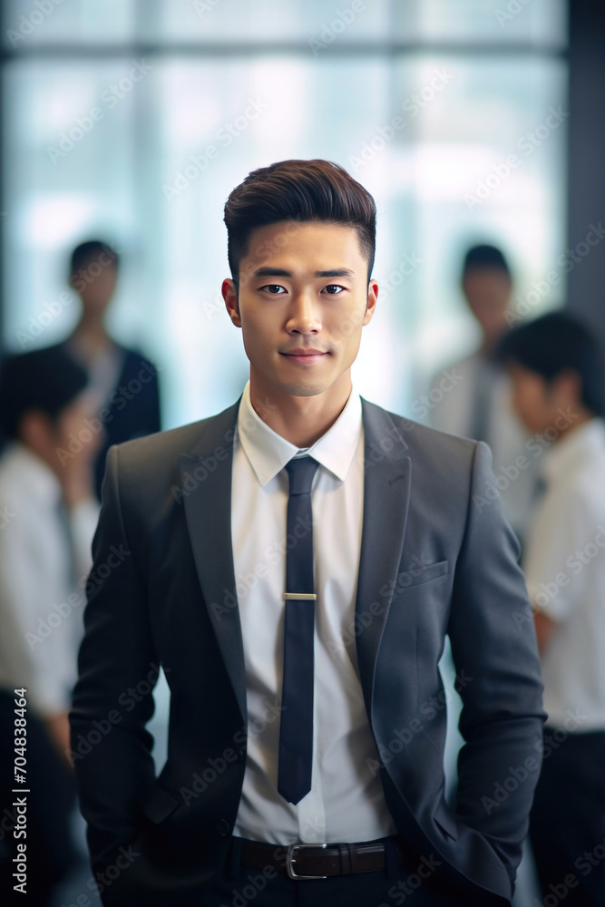 Asian young business man standing in an office smiling confidently. Business corporate people background. Asian young business man standing in an office smiling confidently. Business corporate people background.