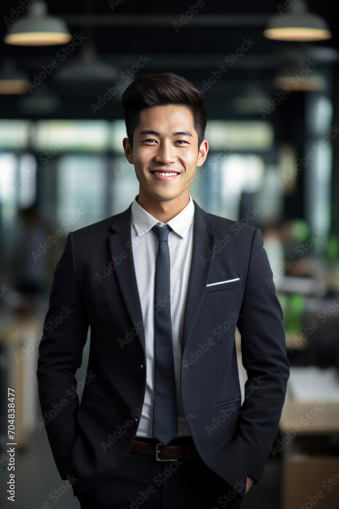 Asian young business man standing in an office smiling confidently. Business corporate people background. Asian young business man standing in an office smiling confidently. Business corporate people background.