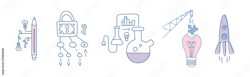Simple Creative Process Line Icon and Object Vector Set Simple Creative Process Line Icon and Object Vector Set