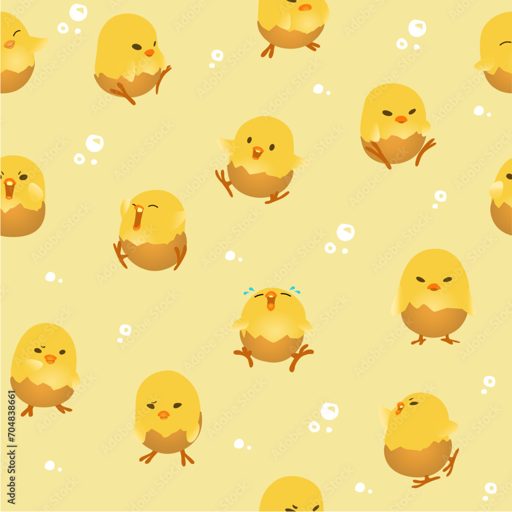 seamless pattern cute chicken and chick cartoon vector