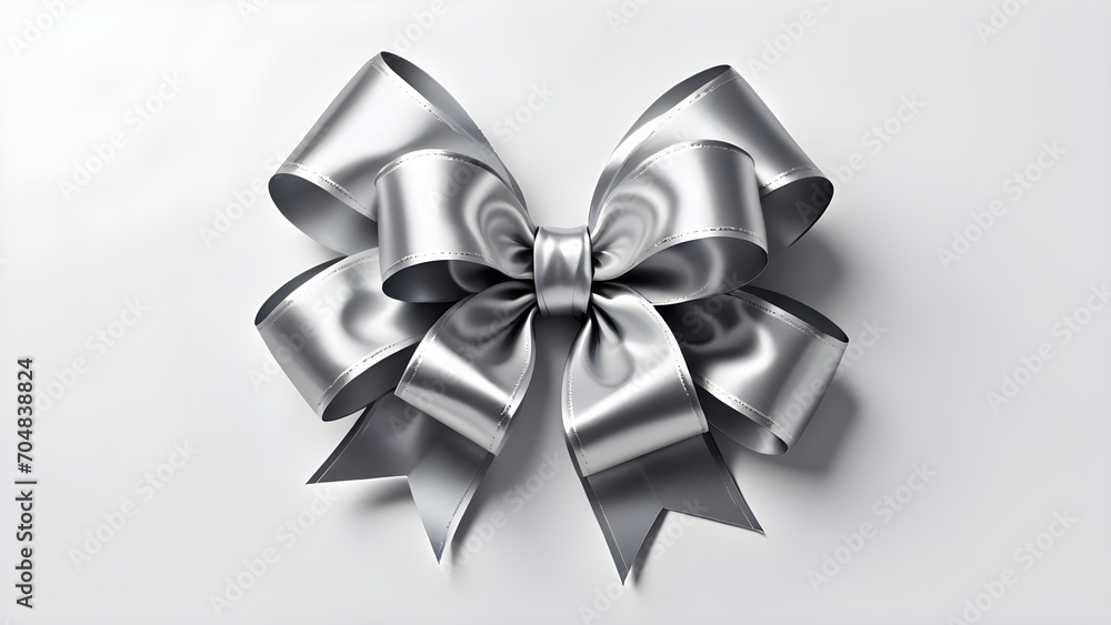 Silver bow on white background. Generative AI Silver bow on white background. Generative AI