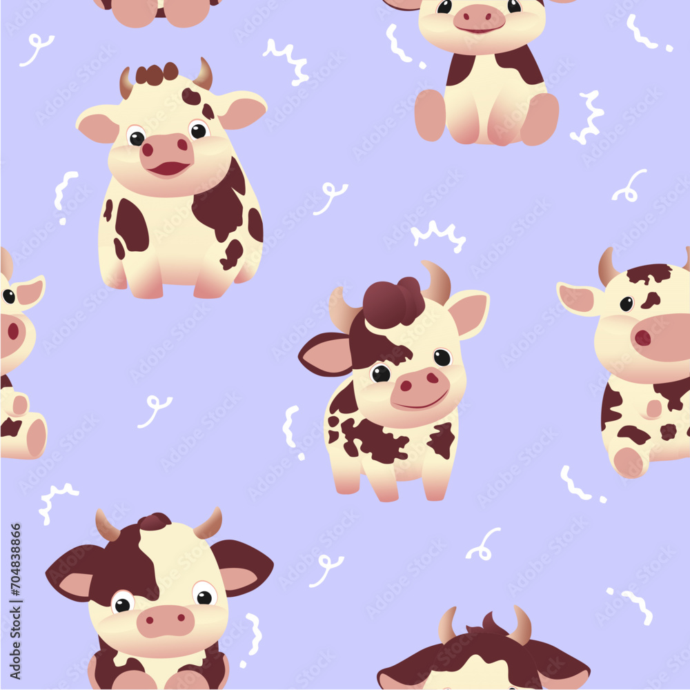 Obraz premium seamless pattern cute cow cartoon vector