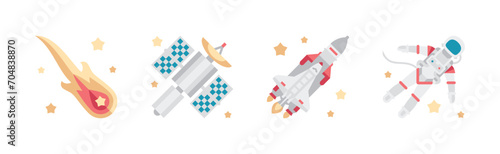 Outer Space and Universe as Aerospace Flat Icon Vector Set