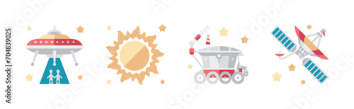 Outer Space and Universe as Aerospace Flat Icon Vector Set