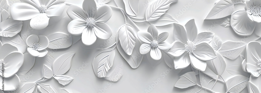 White paper flowers 3d background. White 3d floral wall. textured floral pattern White paper flowers 3d background. White 3d floral wall. textured floral pattern