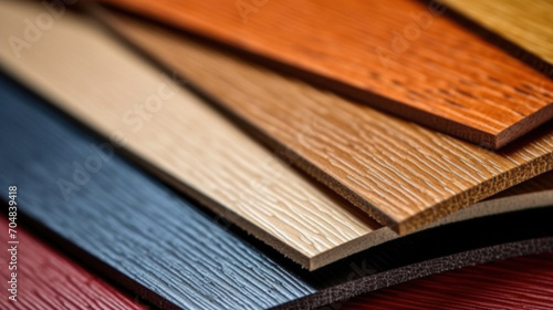 Close up of laminated  veneer  engineering wood flooring samples. Wood texture for furniture and flooring furnishing material samples. interior material design samples.