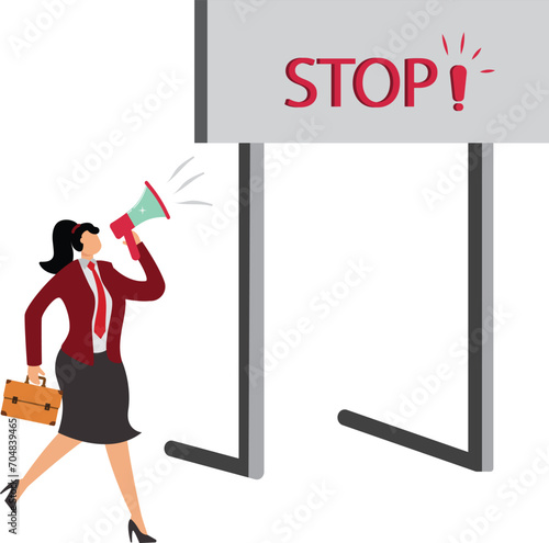 Closed, Megaphone, Bottle Stopper, Ignoring, Stop Gesture, Businesswoman