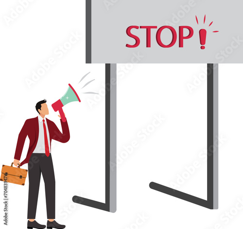 Closed, Megaphone, Bottle Stopper, Ignoring, Stop Gesture, Businessman