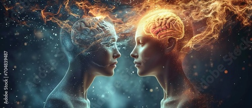 telepathic communication. communication between two people with a thought. Telepathy photo