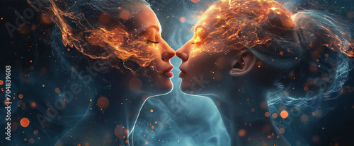 telepathic communication. communication between two people with a thought. Telepathy photo