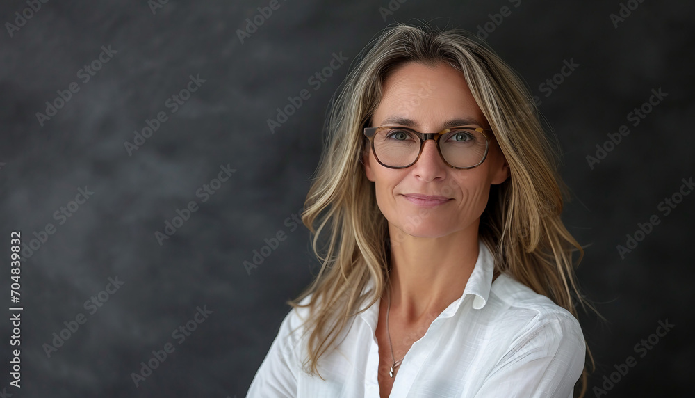 Fototapeta premium Smiling 45 year old teacher, woman headshot portrait